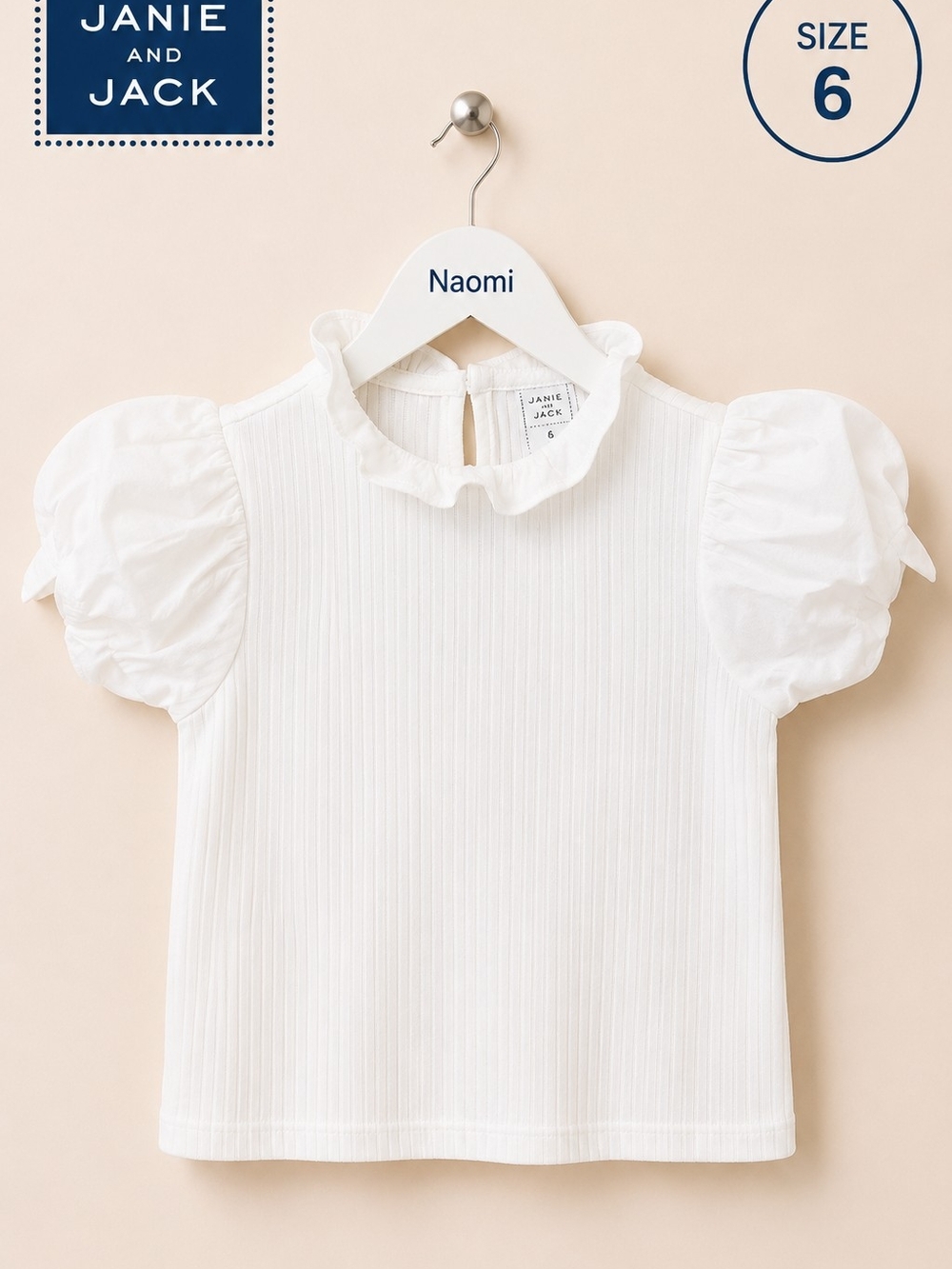 Janie and Jack White Ruffle Collar Puff Sleeve Top